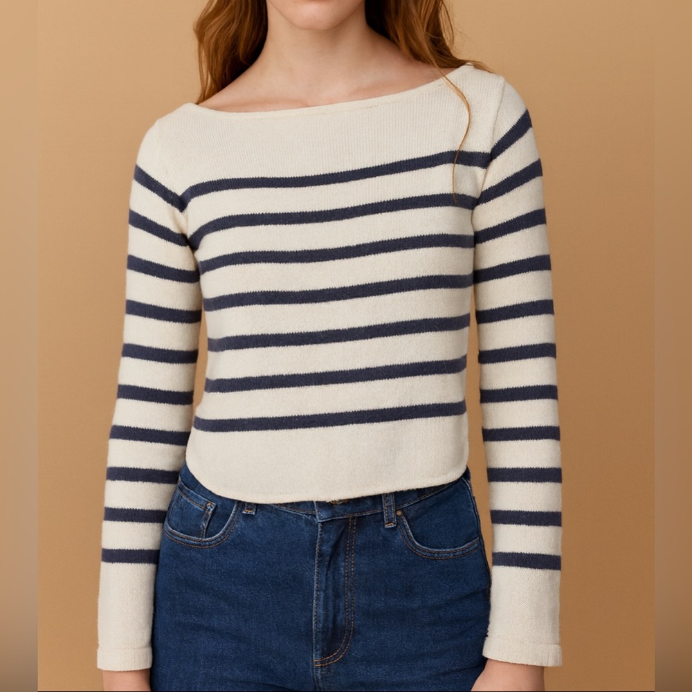 Striped Cropped Boatneck Sweater (Size XS)